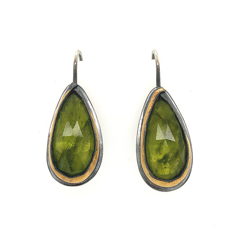 Carved Dangle Earrings - Teardrop Vessonite
