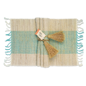 Vetiver Placemat - Turquoise Chunky Stripe