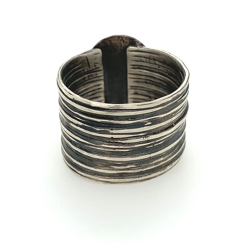 Rainbow Moonstone Ring on Wide Band (SS/24k)