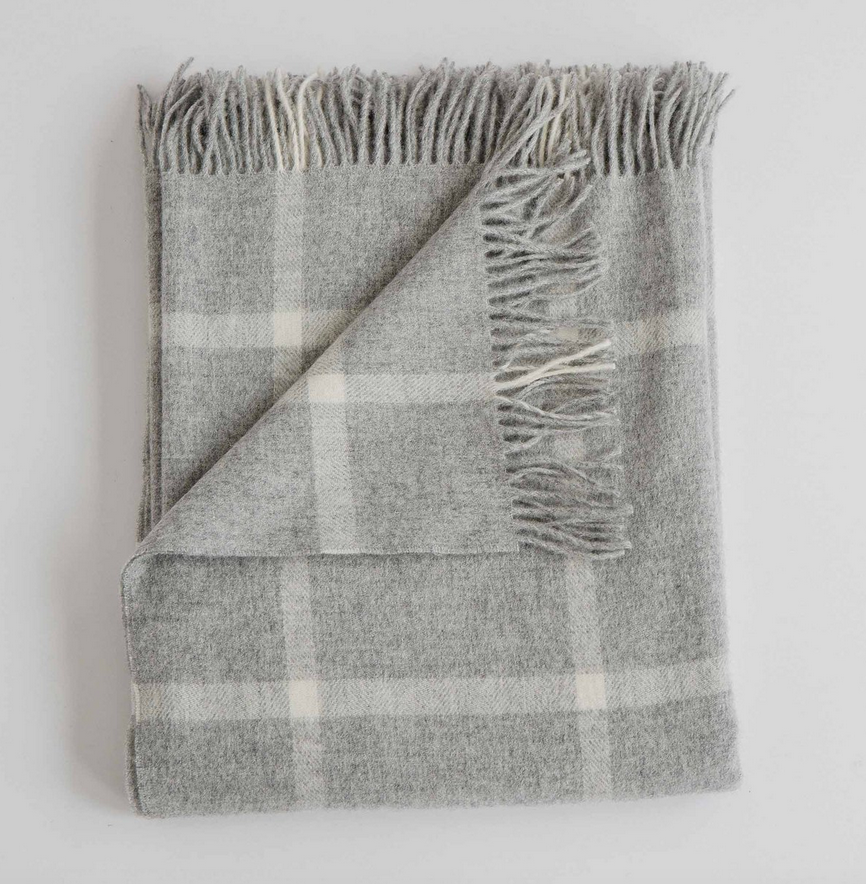 Merino Lambswool Throw - Windowpane Fog - KESTREL