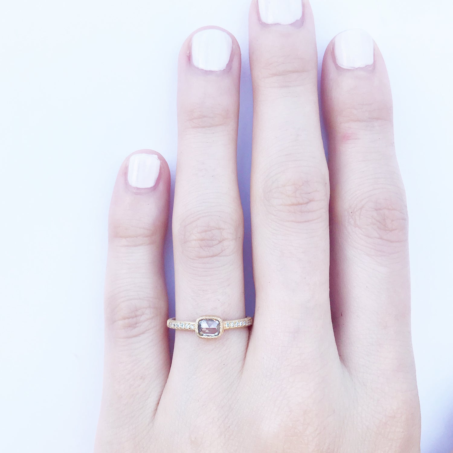 Champagne Cushion Cut Diamond with Side Diamonds Ring