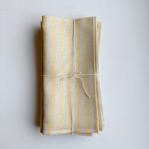 Set of 4 Linen Napkins - Yellow Natural Stripe